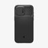 ACS06599 - iPhone 15 Pro Max Case Optik Armor (MagFit) in black showing the back with lens slot open